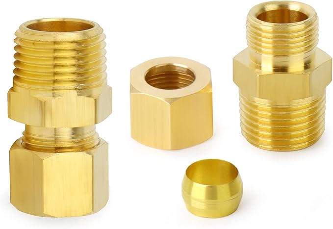 ChillWaves Brass Compression Tube Fitting, 1/2" OD x 1/2" NPT Male Compression Union Connector(5-PACK)
