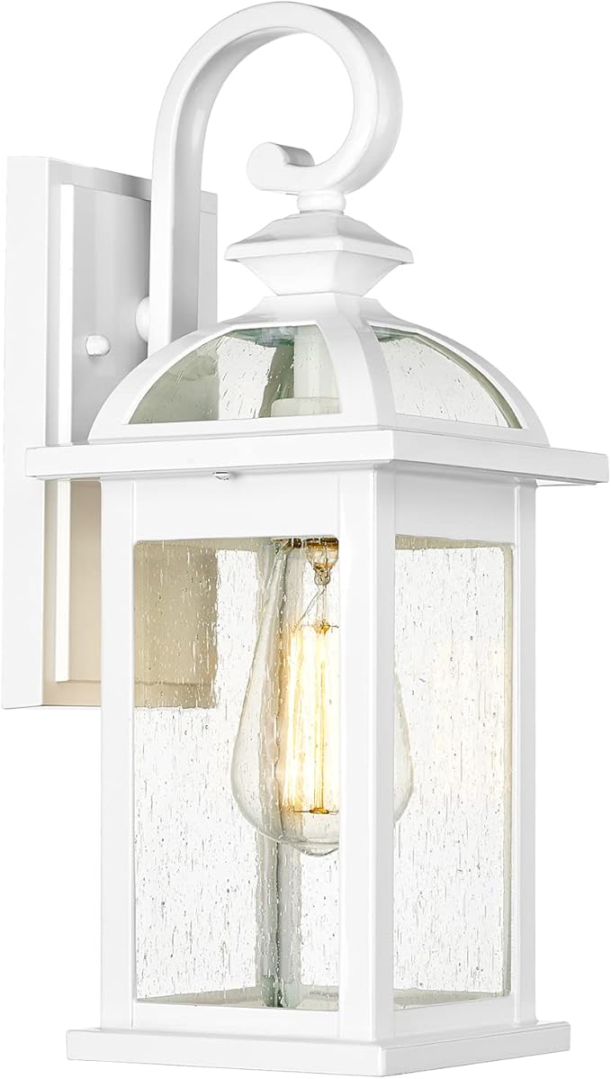 Darkaway Outdoor Lights Fixtures Wall Mount, Outdoor Wall Sconce with Seeded Glass, Waterproof Exterior Lights for House, Front Porch, Patio (1 Pack, White)