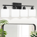 Bathroom Light Fixtures, 4-Light Modern Vanity Light with Milky White Frosted Glass Shades, E26 Socket Wall Lamp, Bathroom Lighting Fixtures Over Mirror Bedroom, Dressing Room (Matte Black, 4-Light)