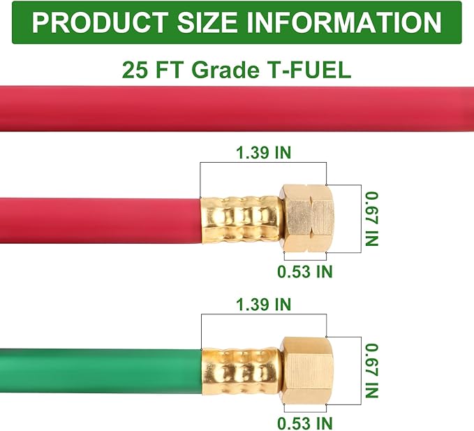 TAISHER 1/4" x 25FT Oxygen Acetylene Twin Hose With 9/16"-18 B fittings Welding Cutting Torch，Grade T