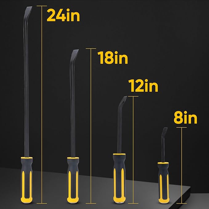 STEELITE Pry Bar Set, 8",12",18",24", Heavy Duty Pry Bar 4-Piece Mechanic Hand Tools with Thicker Strike Cap Handle