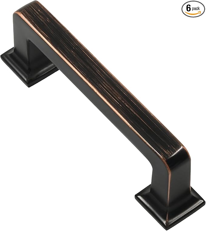 Alzassbg 6 Pack Oil Rubbed Bronze Cabinet Pulls, 3 Inch(76mm) Hole Centers Cabinet Handles Square Kitchen Hardware for Cabinets AL3046ORB