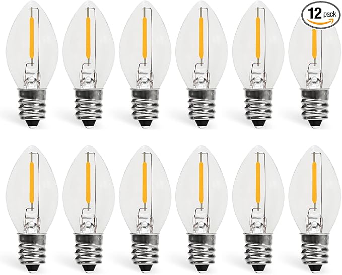 C7 0.6W 2700K Featuring Standard E12 LED Bulb Candelabra Base Replacement Night Light 12 Pack