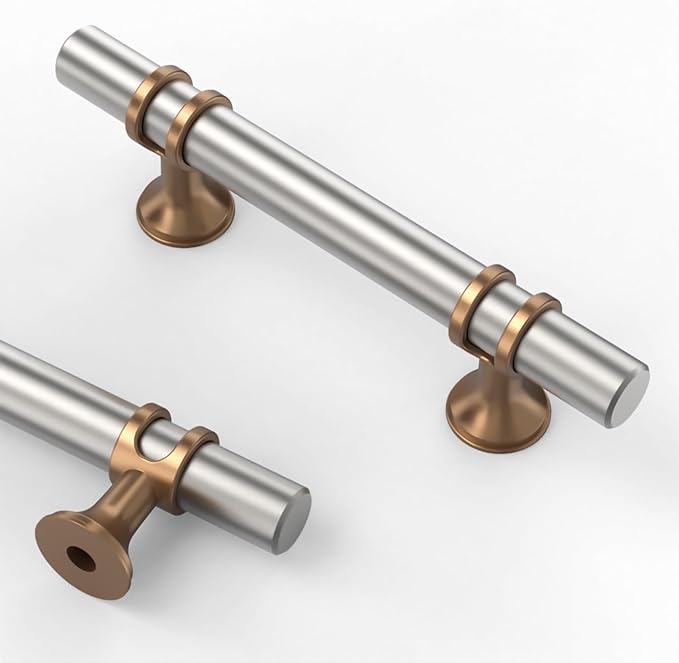 Asidrama 10 Pack 3 Inch(76mm) Brushed Satin Nickel and Champagne Bronze Kitchen Cabinet Handles, Cabinet Pulls Kitchen Cabinet Hardware Cupboard Handles Drawer Pulls