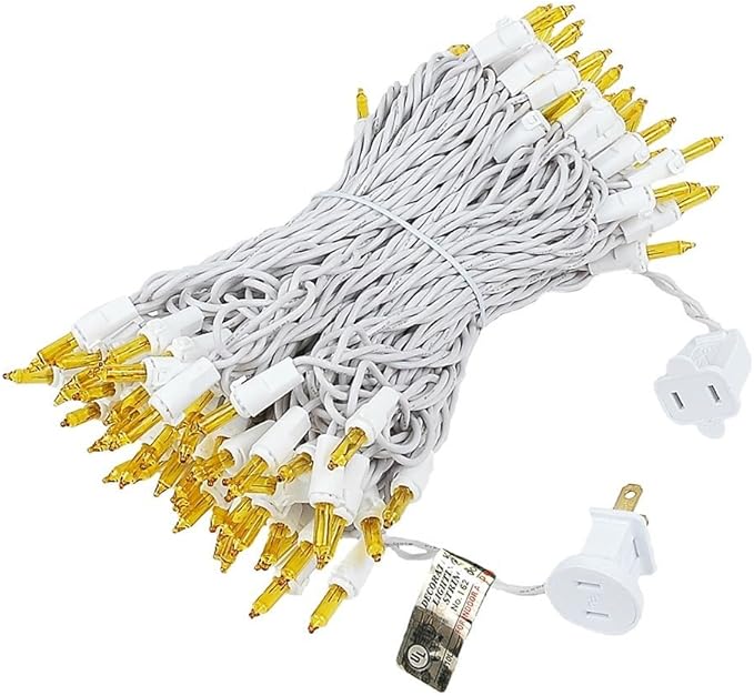 Novelty Lights 50 Feet 100 Bulb Incandescent Mini Light String, Yellow with 6-Inch Spacing on White Wire, UL Listed Commercial Grade Indoor/Outdoor Mini Lights, Connectable End-to-End