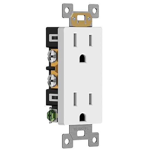ENERLITES White Decorator Receptacle, Standard Electrical Wall Outlet, 15A 125V, Self-Grounding, 2-Pole, 3-Wire, 5-15R, UL Listed, 61502-TR-W, 40 Pack, Tamper Resistant