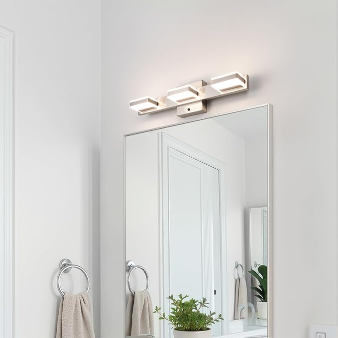 mirrea 20" Brushed Nickel Vanity Lights for Bathroom 3 Light Vanity Lighting Fixtures for Mirror 3 CCT Adjustable LED Vanity Light