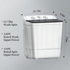 Portable Mini Twin Tub 18lbs Washing Machine With Drying Rack& 10 Hangers, 11lbs Washer & 7lbs Spinner, Small Laundry Washer with Time Control for Camping, Apartments, RV (18lbsBlack)