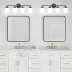 Modern Bathroom Vanity Light Fixture, 4-Light Sconces with Frosted Glass, Matte Black