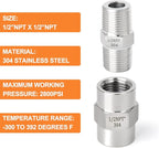 GASHER 4PCS 304 Stainless Steel Pipe Fitting, Hex Nipple Hex Coupling, 1/2" x 1/2" NPT Male Thread Pipe, 1/2Inch x 1/2Inch NPT Female Thread Pipe