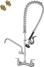 Commercial Sink Faucet Wall Mount with Pre Rinse Sprayer 8 inch Center Wall Mount Kitchen Sink Faucet 36" Height with 12" Add-on Swing Spout for 1/2/3 Compartment Sink-Round Sprayer