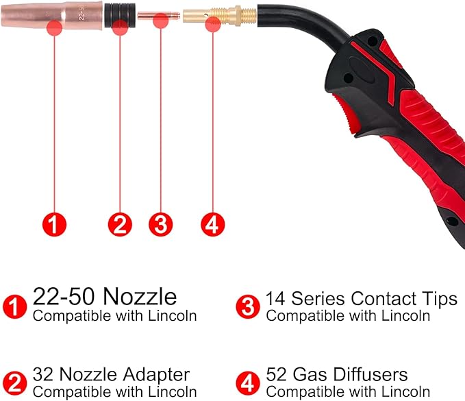 MIG Welding Gun Torch 250Amp 15ft Replacement for Lincoln Magnum 250L K533-7,Mig Welder Parts for Lincoln Power MIG 200/215/216/255/Wire Matic 255