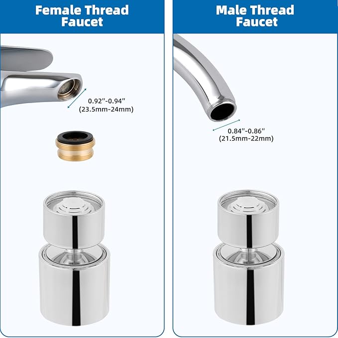 Hibbent NSF/ANSI/CAN 61 Certified Faucet Aerator, CUPC Certification 360° Swivel Kitchen Faucet Aerator, 2 Flow Sprayer Modes Water Saving Faucet Extender-55/64"-27UNS Female Thread/Polished Chrome