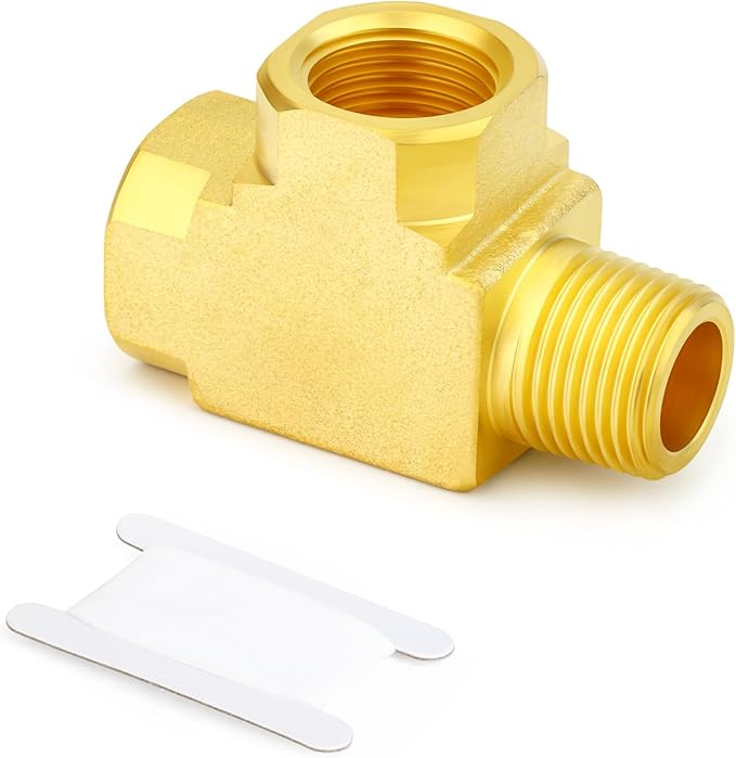 GASHER 1Pc Brass Tee Fitting, 3/8" FNPT x 3/8" FNPTx 3/8" MNPT Pipe Fittings, Male Run Tee