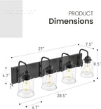 zeyu Modern Bathroom Light Fixtures, 4 Light Vanity Lighting, 28.5' Bathroom Mirror Wall Light, Matte Black Finish with Clear Glass Shade, ZSL72B-4W BK
