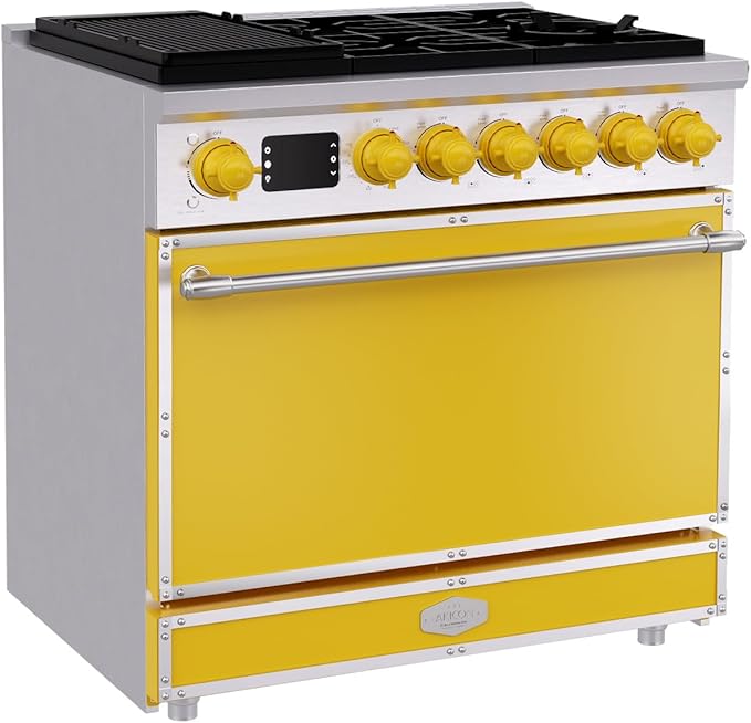 Akicon 36" Freestanding Gas Cooktop Oven Combo, Features 6 Sealed Burners, 5.2 Cu.ft Rapid Convection Oven, Convertible Fuel (NG/LP), Durable Cast Iron Grating (LCSLCSB3)