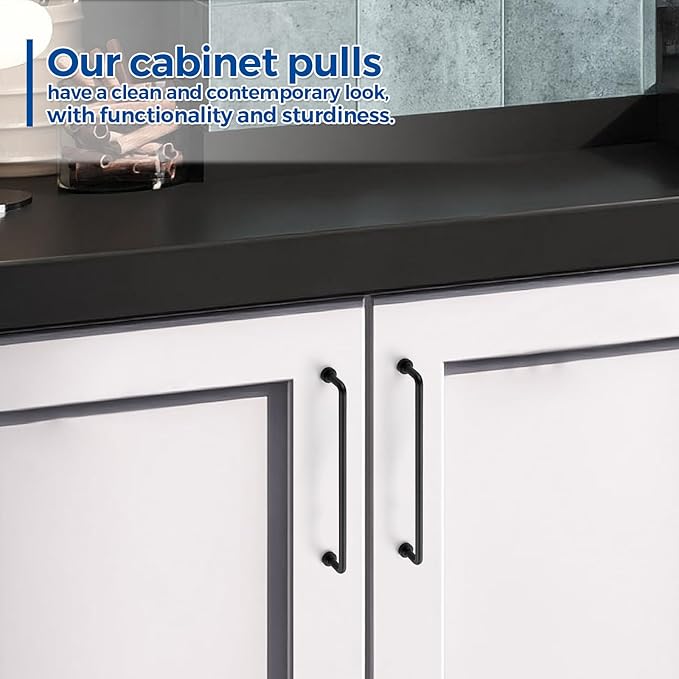 JOY DECOR Cabinet Pulls – 7-1/2 Inch Hole Center, Matte Black, 10 Pack, Zinc Alloy Cabinet Handles for Drawers & Cupboard – Vintage Style Hardware for Kitchen, Bathroom, Dresser, Furniture Makeover