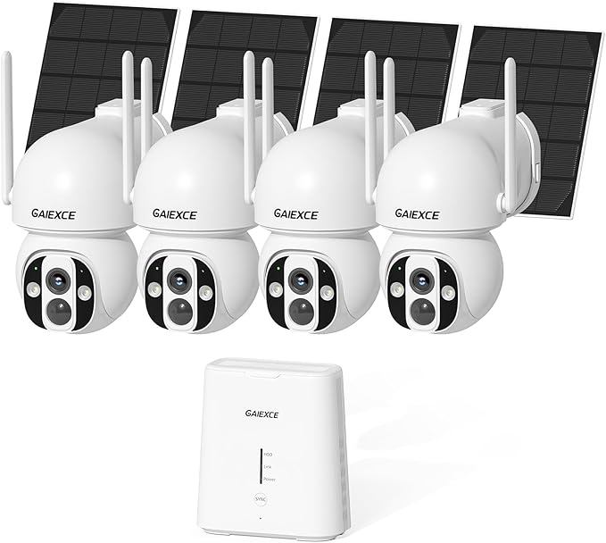 Solar Wireless Security Camera System, Home Security Camera System Outdoor, No Subscription, Solar Powered, 2.4G & 5G WiFi 4 Cam Kit, 4MP Color Night Vision, 360° Pan & Tilt, Two-Way Talk, IP66