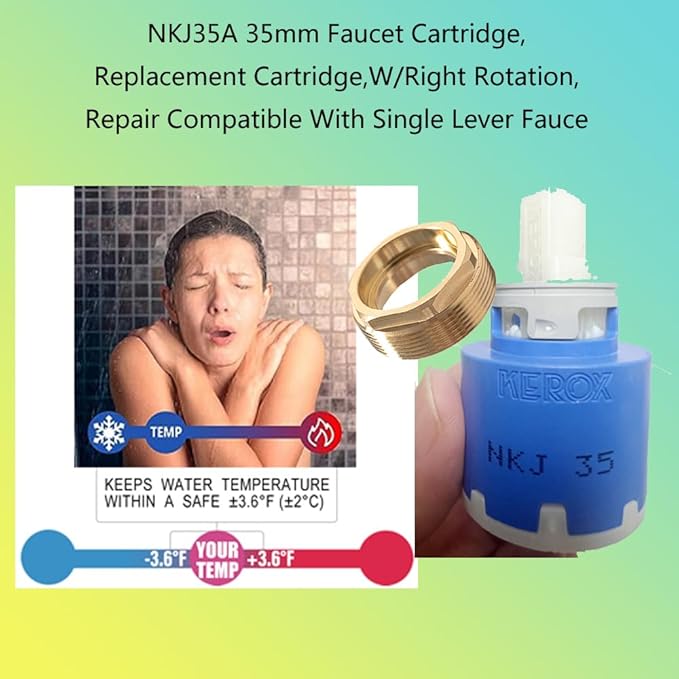 NKJ35A 35mm Faucet Cartridge, Replacement Cartridge,W/Right Rotation, Repair Compatible With Single Lever Fauce -KEROX (NKJ35A)