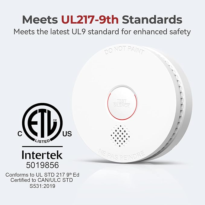 SITERLINK Smoke Detectors,UL217-9th Listed Smoke Alarms with Replaceable Battery,Photoelectric Sensor Smoke Detector with Test-Silence Button,Fire Detectors for Home,House,GS509A 10-Pack