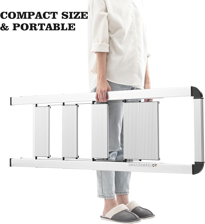 KINGRACK Aluminium 4 Step Ladder, Lightweight Step Stool with Non-Slip Pedals, Handrail, Foldable Step Ladder for Kitchen, Garage, Home, Space Saving, Sturdy and Portable, Silver