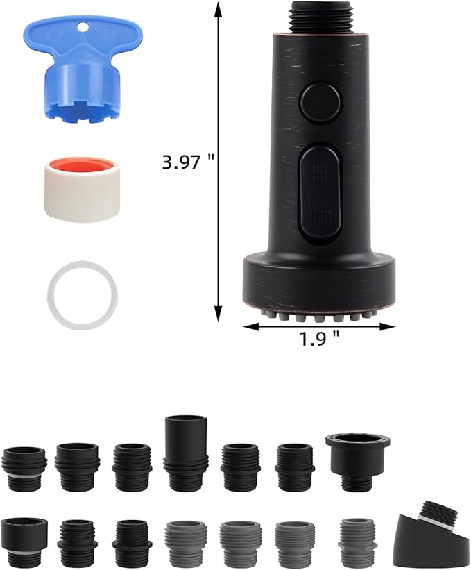 Hibbent Pull Down Kitchen Faucet Head Replacement, 3 Function Sink Faucet Sprayer Head Nozzle with 15 Adapters, Compatible with Moen, American Standard, Delta, Kohler Faucets,Oil Rubbed Bronze