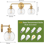 Gold 3-Light Bathroom Vanity Fixture with Clear Glass Shades Modern Wall Lamp Suitable for Bathrooms, Dressing Rooms