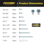 Wood Screws Assortment Kit, FIXLINK 240 PCS High Hardness Flat Head Wood Screws Set, Phillips Drive Assorted Screws, Contain 15PC Anchors and 8 Size (2-1/2”,2”,1-1/2”,1-1/4”,1”,3/4”,5/8”,1/2”), Zinc