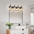 Modern Bathroom Vanity Light, 4-Light Black Wall Sconce with Crystal Accents, Over Mirror Bathroom Lighting Fixture, 32.67" Long Dimmable Vanity Lamp for Makeup, Easy Installation