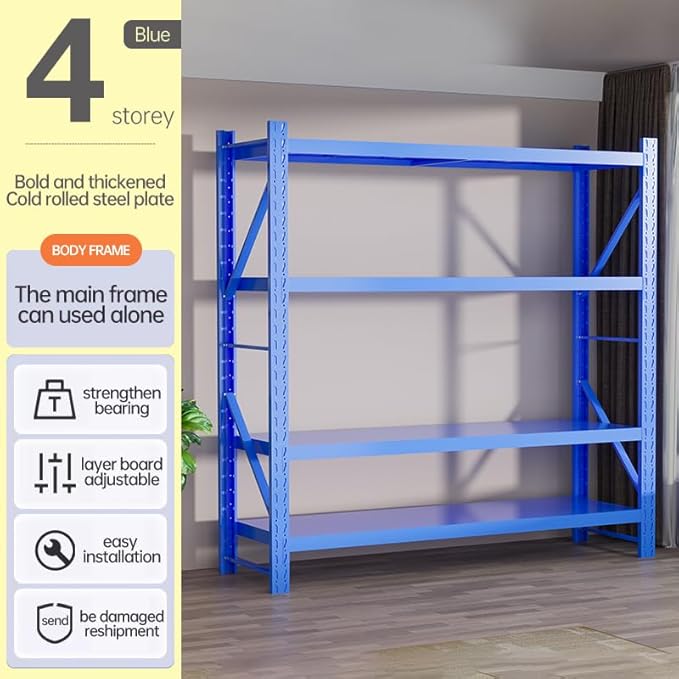 Storage Shelves Heavy Duty, Metal Garage Shelving Units, 4 Tier Storage Rack Shelf, Steel Industrial Shelving, Adjustable Standing Shelf for Basement/Warehouse (Blue, W59.06*D19.69*H78.74)
