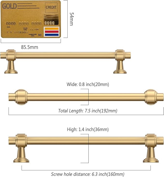 Amerdeco 10 Pack Champagne Bronze Cabinet Pulls 6.3 Inch(160mm) Hole Center Drawer Pulls Cabinet Hardware Kitchen Cabinet Handles for Bathroom Dresser Pulls ZH0069