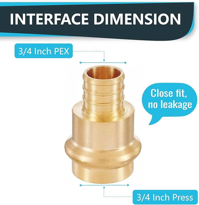 (Pack of 5) Seelink 3/4"Press x 3/4"Pex Crimp Coupling Brass Adapter, Press Fittings For Copper and Pex Pipe Connection(PEX1807346-5Pack)