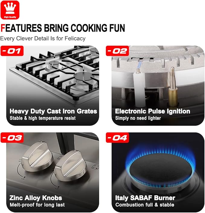 GASLAND 30 Inch Gas Cooktop with 4 Burners PRO GH2304SS,NG/LPG Convertible Natural Gas Propane Cooktops, Auto Ignition, Thermocouple Protection