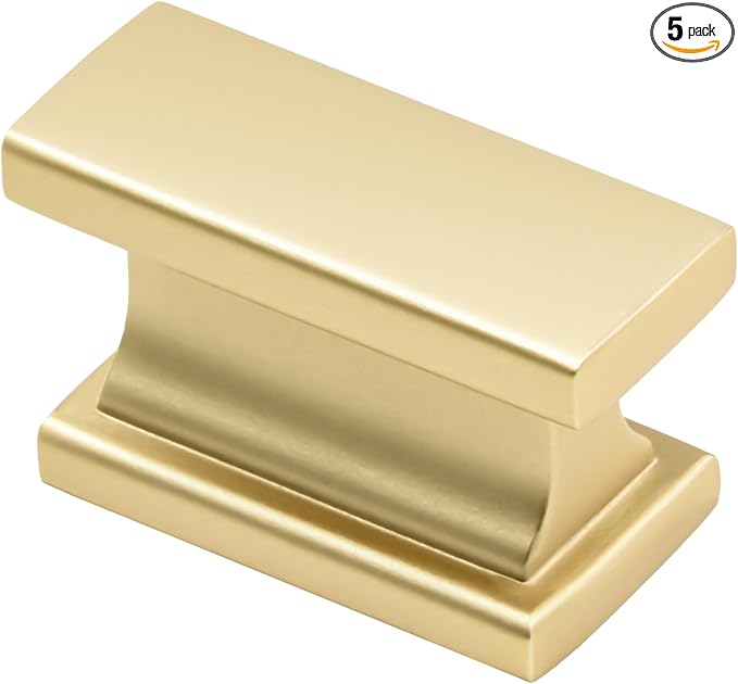 Alzassbg 5 Pack Matt Gold Cabinet Knobs, 1.46 Inch(37mm) Rectangle Kitchen Hardware Knobs for Cabinets and Drawers AL6061MGP