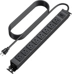 HHSOET Metal 360° Rotating Mountable Power Strip, 8 Outlet Gaming Table Mounted Outlet Strip, Heavy Duty Wall Mount Surge Protector with Switch, 15A 125V 1875W, 6ft Power Cord.(Black)