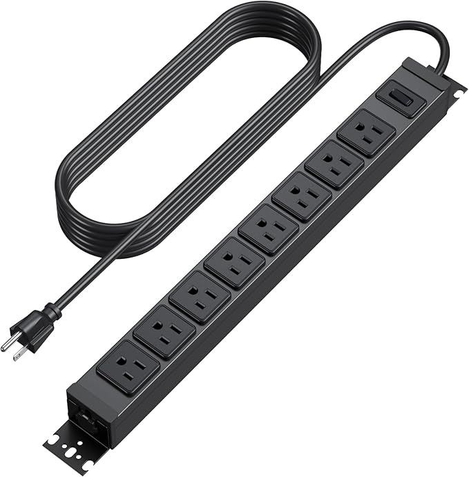 HHSOET Metal 360° Rotating Mountable Power Strip, 8 Outlet Gaming Table Mounted Outlet Strip, Heavy Duty Wall Mount Surge Protector with Switch, 15A 125V 1875W, 3ft Power Cord.(Black)