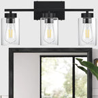3-Light Bathroom Vanity Light, Modern Black Wall Lights with Clear Glass Shades, Bathroom Wall Sconce Lamp for Mirror Living Room Bedroom Hallway