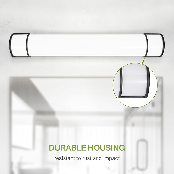 ASD LED 36" Vanity Flush Mount Light Fixture, Linear Bathroom Lighting Bar | 3CCT, Dimmable, Energy Star, ETL Listed | 30W 2650LM 3000-5000K 120V | Long Tube Bath Wall Sconce Over Mirror | Black