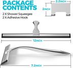 2PACK 12-Inch All-Purpose Shower Squeegee for Shower Doors, Tile Shower Walls, Bathroom, Window, Glass and Car Windshield, Mirrors and Kitchen-Stainless Steel, Silver
