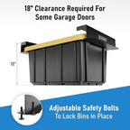 USA Based Overhead Garage Storage Rack, Connectable Heavy Duty Metal Ceiling Rails Garage Storage Organization Shelving System, Hanging Racks Tote Containers, Supports Up To 1 Bin, 1 Set Black