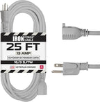 Iron Forge Cable Gray Outdoor Extension Cord 25 ft, 16/3 SJTW 25 Foot Grey 3 Prong Extension Cord Outdoor & Indoor, Weatherproof 13 Amp Heavy Duty Power Cable