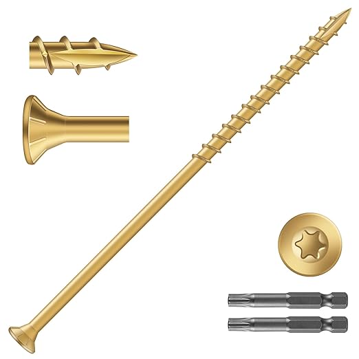 #10 x 5 Inch Deck Screws (410Pcs) 10lb. Exterior Wood Screws. Carbon Steel, Tan, Flat Head, Rust Resistant epoxy Coated, with T25 Star Bit