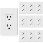 ELEGRP Matte White Standard Decorator Electrical Wall Receptacle Outlet, 15A 125V, 2 Pole 3 Wire, Non-Tamper Resistant, NEMA 5-15R, Self-Grounding, Mid Wall Plate Included, UL Listed (10 Pack)
