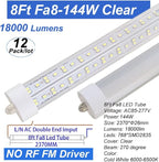 8Ft Led Ballast Bypass Bulbs Single Pin 144W, F96t12 Replacement Single Pin FA8 8 Foot Led Shop Lights, T8 T0 T12 Tube Lights 6500K Clear Cover NO RF FM Interference 12PACK