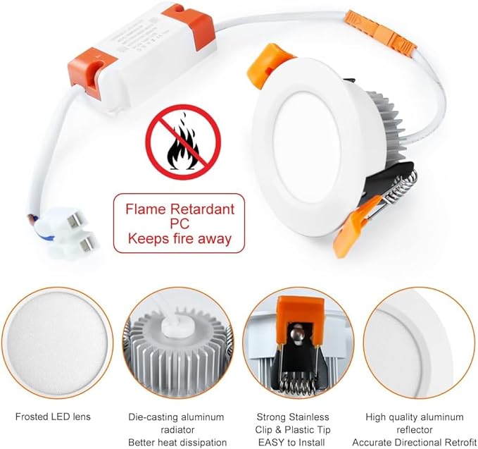 6 Pack 2 Inch LED Recessed Lighting, Downlight Dimmable 3W (35W Equivalent), 5000K Daylight White, CRI80, Recessed Light Fixtures with LED Driver