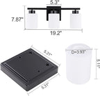 3 Light Bathroom Light Fixtures, 19.2 Inches Vanity Lights for Mirror, Black Vanity Lighting Fixtures with Milky White Glass Shades