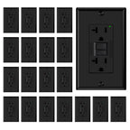ELEGRP GFCI Outlet 20 Amp, Self-Test GFI Electrical Outlet with Narrow Design, GFCI Receptacle with LED Indicator, UL Listed, Black, Wall Plate Included, 20 Pack