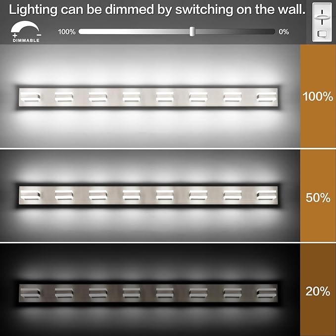 SOLFART Bathroom Light Fixtures Brushed Nickel Vanity Lights for Bathroom Above Mirror, 8 Light Led Lighting Fixture, Nickel Vanity Light, 61 Inch Vanity Light Over Mirror