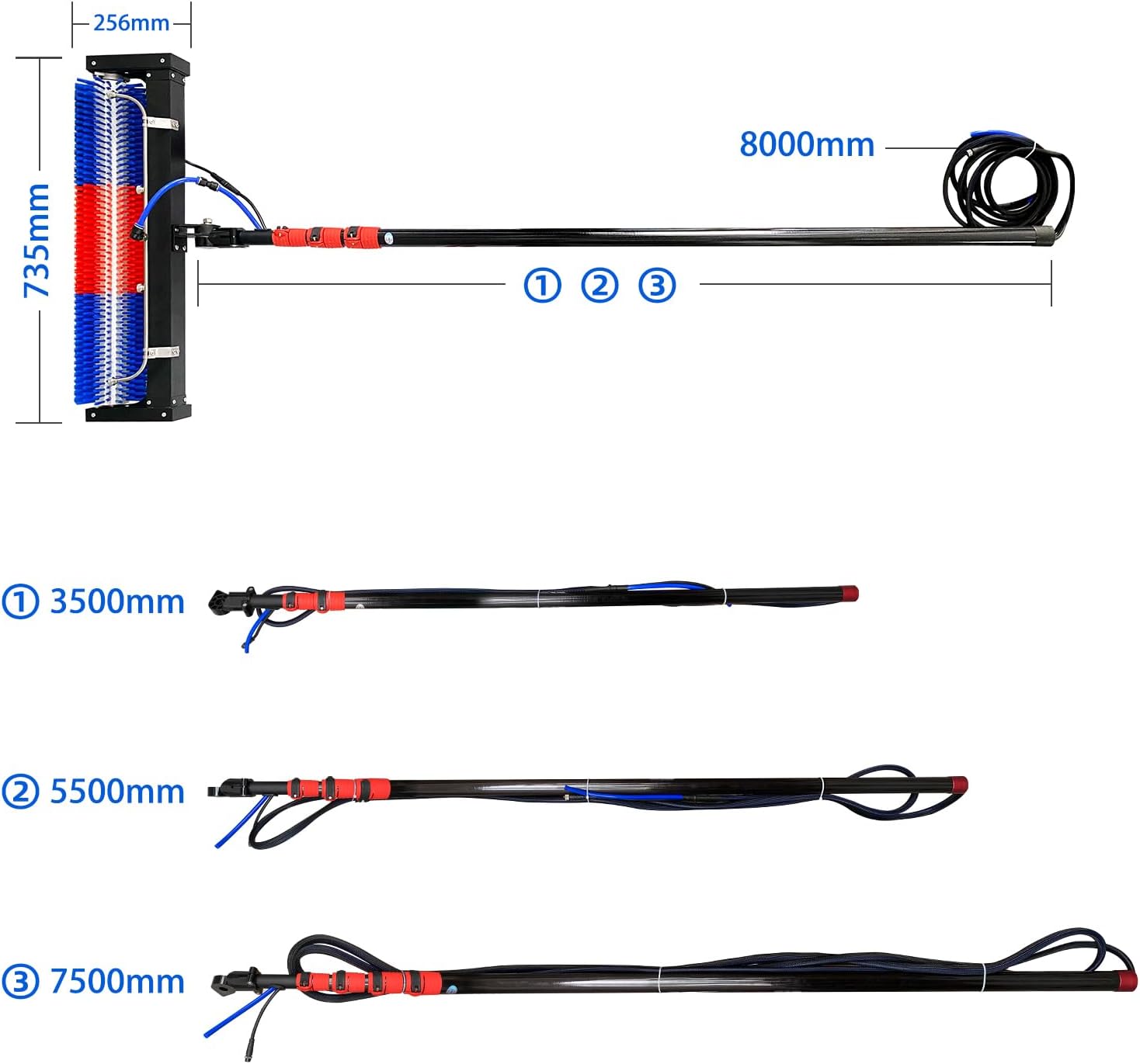 18FT Solar Panel Cleaning Brush & Pole Water Fed Pole Kit, Window Cleaner Window Glass Solar Panel Cleaning System Washing Equipment Tool,with Power Converter