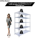 60"x24"x72" Chrome 5-Tier PREMIUM Wire Shelving NSF 4000 LBS MAX CAPACITY Heavy Duty Steel Storage Rack for Warehouses, Garages, Hospitals, Commercial Spaces, & Schools w/PREMIUM WHEELS